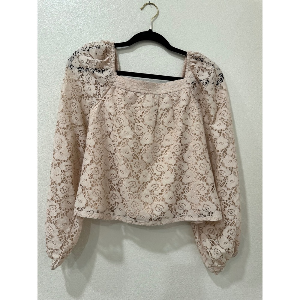 Abercrombie Kids Girls Pink Floral Lace Puff Sleeve Square Neck Top NWT 13/14